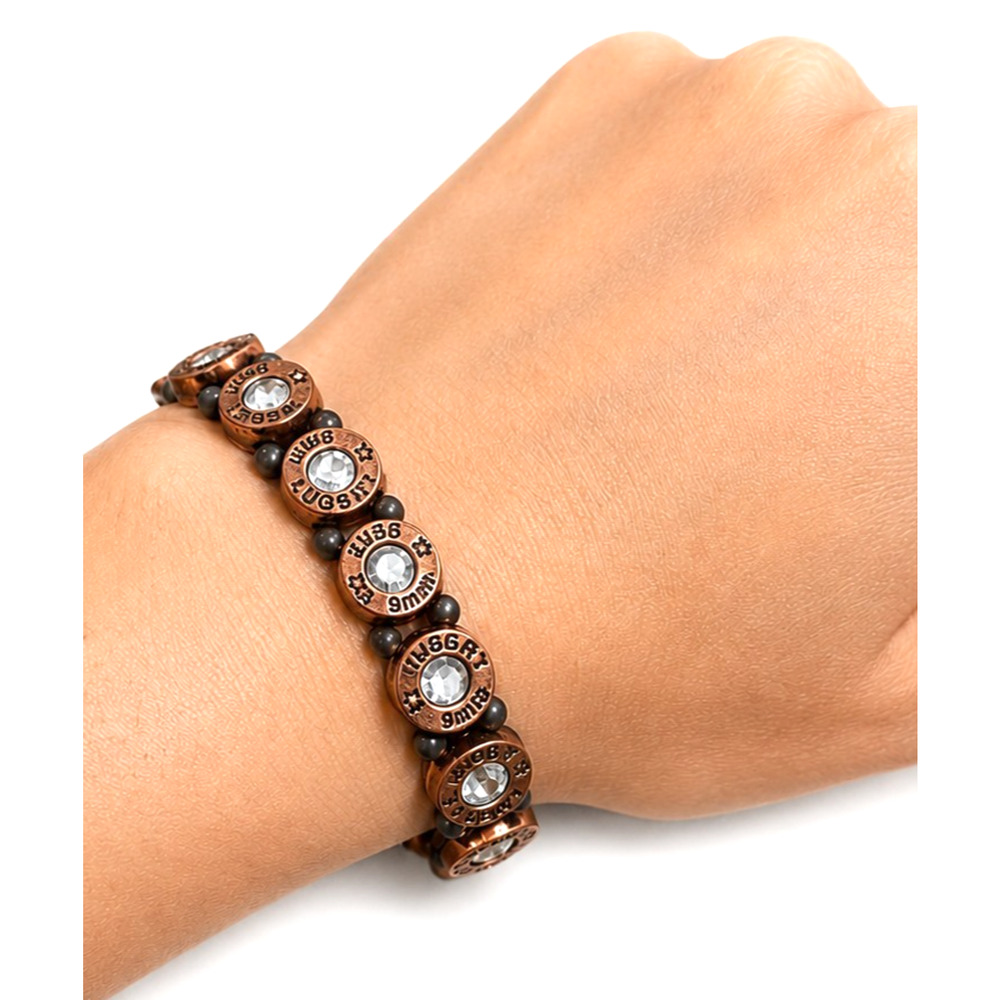 Ruger Bullet 8mm & Rhinestone Copper Tone‎ Stretchy Bracelet Gothic B-TN28